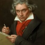 Beethoven playing the piano and composing music