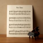 Sheet music and piano keys for 'Fur Elise'